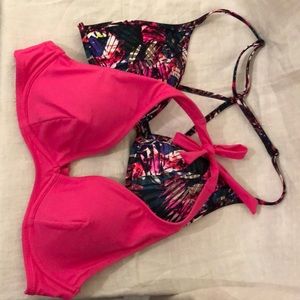 (2) triangle bikini tops—Pink Swim & Old Navy